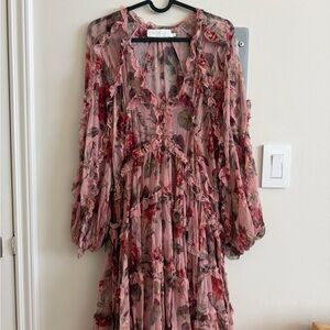 Zimmermann Pink Floral Sheer Dress US6 AU1